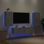 Mobili TV a Muro con LED 4pz Grigio Cemento Legno Multistrato