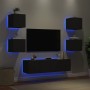 Mobili TV a Muro con LED 6pz Neri in Legno Multistrato