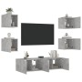 Mobili TV a Muro con LED 6pz Grigio Cemento Legno Multistrato