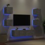 Mobili TV a Muro con LED 6pz Grigio Cemento Legno Multistrato