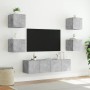 Mobili TV a Muro con LED 6pz Grigio Cemento Legno Multistrato