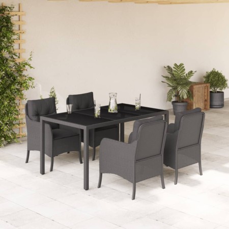 Set da Pranzo da Giardino 5 pz Nero con Cuscini in Polyrattan