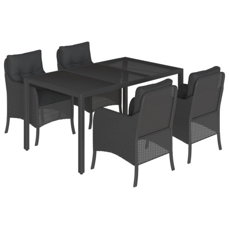 Set da Pranzo da Giardino 5 pz Nero con Cuscini in Polyrattan