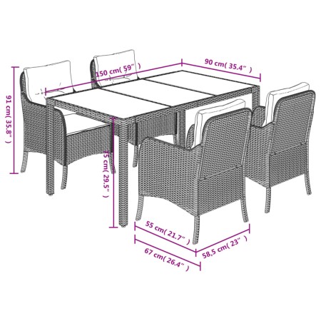 Set da Pranzo da Giardino 5 pz Nero con Cuscini in Polyrattan