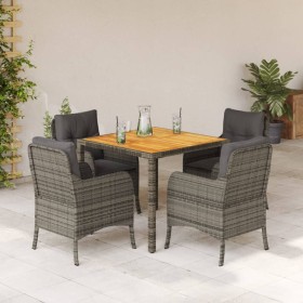 Set da Pranzo da Giardino 5 pz con Cuscini in Polyrattan Grigio