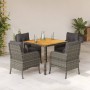 Set da Pranzo da Giardino 5 pz con Cuscini in Polyrattan Grigio