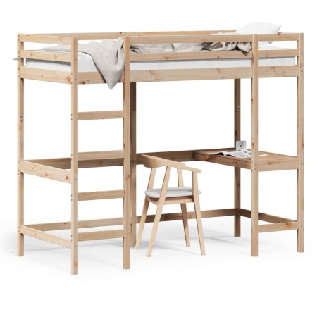 Letto Soppalco con Scrivania 90x190 cm Legno Massello Pino