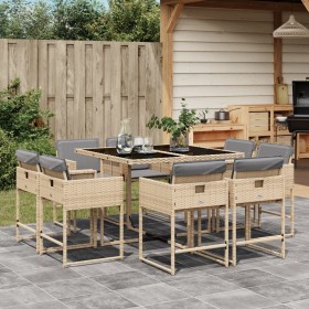 Set Pranzo da Giardino 9 pz con Cuscini Beige Misto Polyrattan