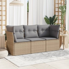 Set Divano da Giardino 3 pz con Cuscini Beige in Polyrattan