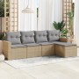 Set Divano da Giardino 5 pz con Cuscini Beige in Polyrattan