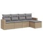 Set Divano da Giardino 5 pz con Cuscini Beige in Polyrattan