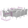 Set da Pranzo da Giardino 9 pz con Cuscini in Polyrattan Grigio