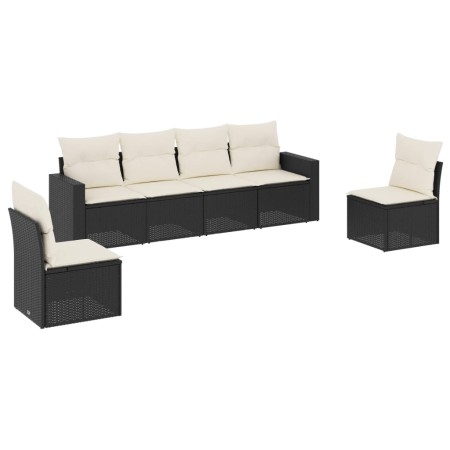 Set Divano da Giardino 6 pz con Cuscini Nero in Polyrattan