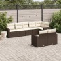 Set Divani da Giardino 8 pz con Cuscini Marrone in Polyrattan