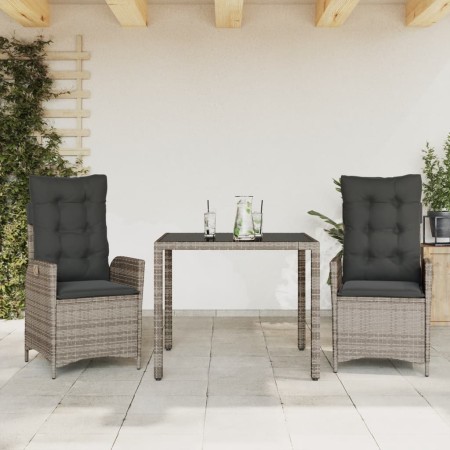 Set da Pranzo da Giardino 3 pz con Cuscini in Polyrattan Grigio