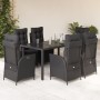 Set da Pranzo da Giardino 7 pz Nero con Cuscini in Polyrattan