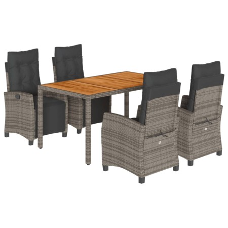 Set da Pranzo da Giardino 5 pz con Cuscini in Polyrattan Grigio