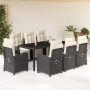 Set da Pranzo da Giardino 9 pz con Cuscini Nero in Polyrattan