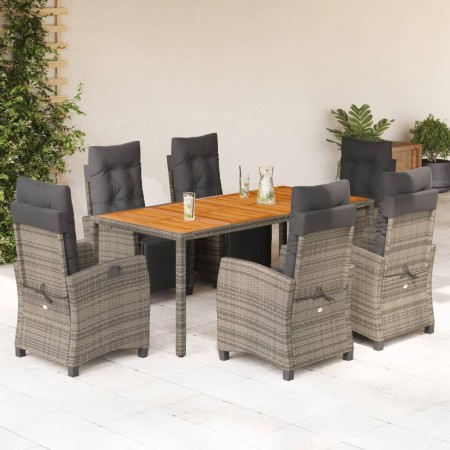 Set da Pranzo da Giardino 7 pz con Cuscini in Polyrattan Grigio