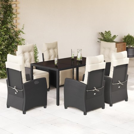 Set da Pranzo da Giardino 7 pz Nero con Cuscini in Polyrattan