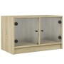 Mobile Porta TV con Ante in Vetro Rovere Sonoma 68x37x42 cm