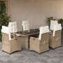 Set da Pranzo da Giardino 7 pz con Cuscini Beige in Polyrattan