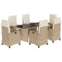 Set da Pranzo da Giardino 7 pz con Cuscini Beige in Polyrattan