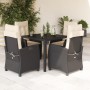 Set da Pranzo da Giardino 5 pz Nero con Cuscini in Polyrattan