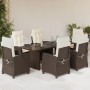 Set da Pranzo da Giardino 7pz con Cuscini in Polyrattan Marrone