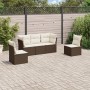 Set Divano da Giardino 5 pz con Cuscini Marrone in Polyrattan