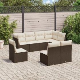 Set Divani da Giardino 8 pz con Cuscini Marrone in Polyrattan