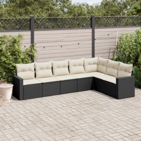 Set Divani da Giardino con Cuscini 7pz Nero Polyrattan