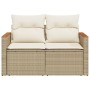 Divano da Giardino con Cuscini a 2 Posti Beige in Polyrattan