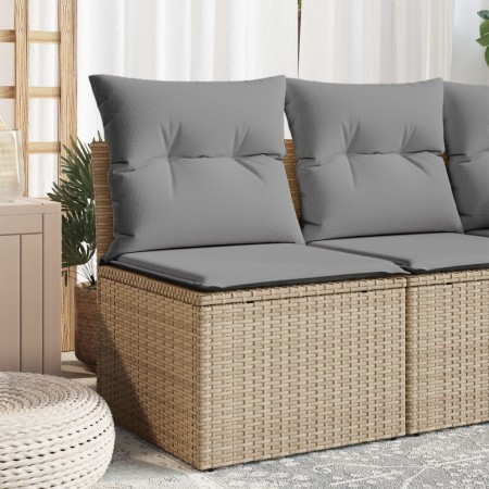 Divano Giardino Senza Braccioli con Cuscini Beige in Polyrattan