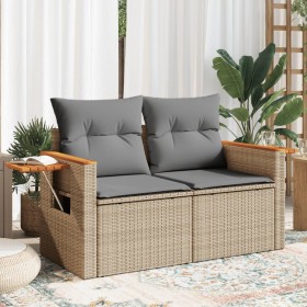 Divano da Giardino con Cuscini a 2 Posti Beige in Polyrattan