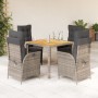 Set da Pranzo da Giardino 5 pz con Cuscini in Polyrattan Grigio