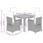 Set da Pranzo da Giardino 5 pz con Cuscini in Polyrattan Grigio