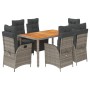 Set da Pranzo da Giardino 7 pz con Cuscini in Polyrattan Grigio