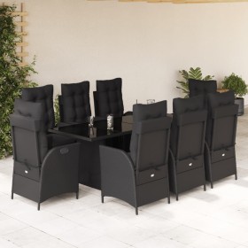 Set da Pranzo da Giardino 9 pz con Cuscini Nero in Polyrattan