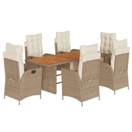 Set da Pranzo da Giardino 7 pz con Cuscini Beige in Polyrattan