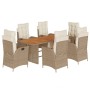 Set da Pranzo da Giardino 7 pz con Cuscini Beige in Polyrattan