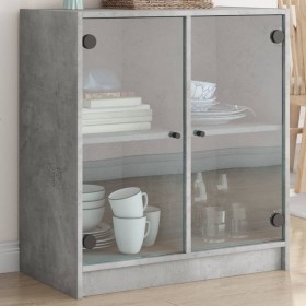 Mobile con Ante in Vetro Grigio Cemento 68x37x75,5 cm