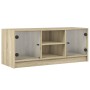 Mobile Porta TV con Ante in Vetro Rovere Sonoma 102x37x42 cm