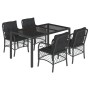 Set da Pranzo da Giardino 5 pz Nero con Cuscini in Polyrattan