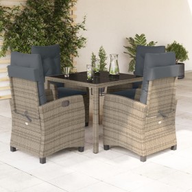 Set da Pranzo da Giardino 5 pz con Cuscini in Polyrattan Grigio