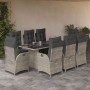 Set Pranzo da Giardino 9pz con Cuscini Grigio Chiaro Polyrattan