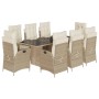 Set da Pranzo da Giardino 9 pz con Cuscini Beige in Polyrattan