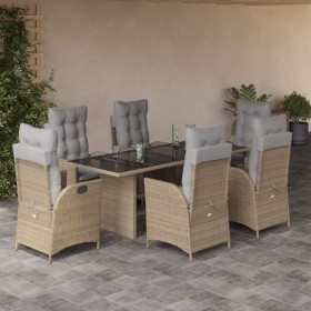 Set Pranzo da Giardino 7 pz con Cuscini Beige Misto Polyrattan