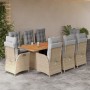 Set Pranzo da Giardino 9 pz con Cuscini Beige Misto Polyrattan