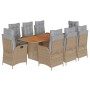 Set Pranzo da Giardino 9 pz con Cuscini Beige Misto Polyrattan